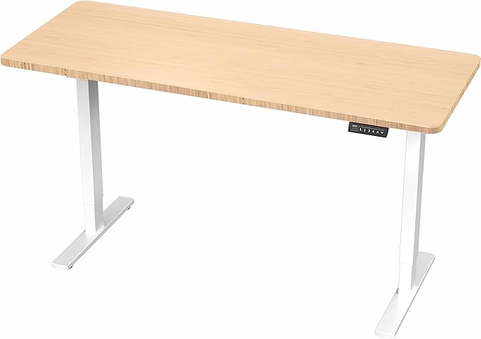 VIVO Electric 60 x 24 in Real Bamboo Standing Desk Memory Height Adjustment 1B Series Holds 220 lbs One-Piece Top White Frame DESK-KIT-1W6O