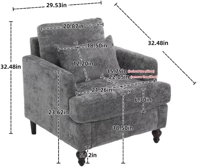 Upholstered Living Room Chair Chenille Accent Chair Single Sofa with Cushion &amp Solid Wood Frame Mid Century Modern Armchair for Bedroom Office