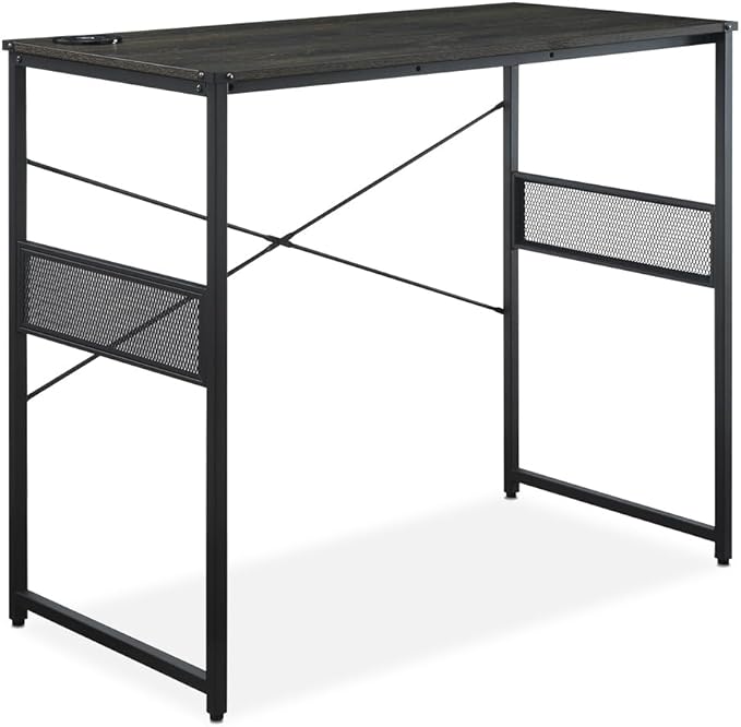 NBF Axle Standing Height Table Desk - Durable Laminate Small Computer Desk - Office Desk for Small Spaces - Work desk with Charging Station - Simple Desk for Office- 48 W x 24 D (Black Oak Red)