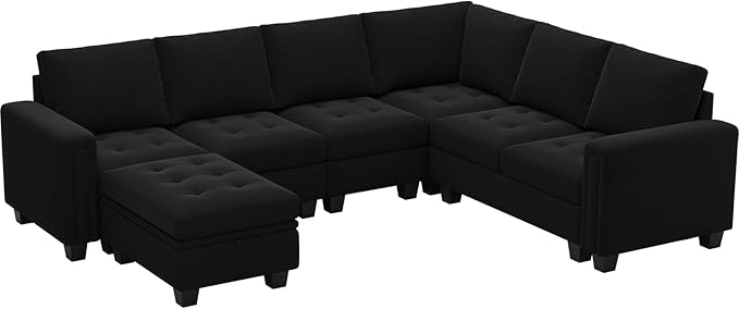 Belffin Modular Sectional Sofa Couch 7-Seater Convertible Sectional Sofa Velvet Modular Sectional with Storage Ottoman L Shaped Couch with Chaises Black