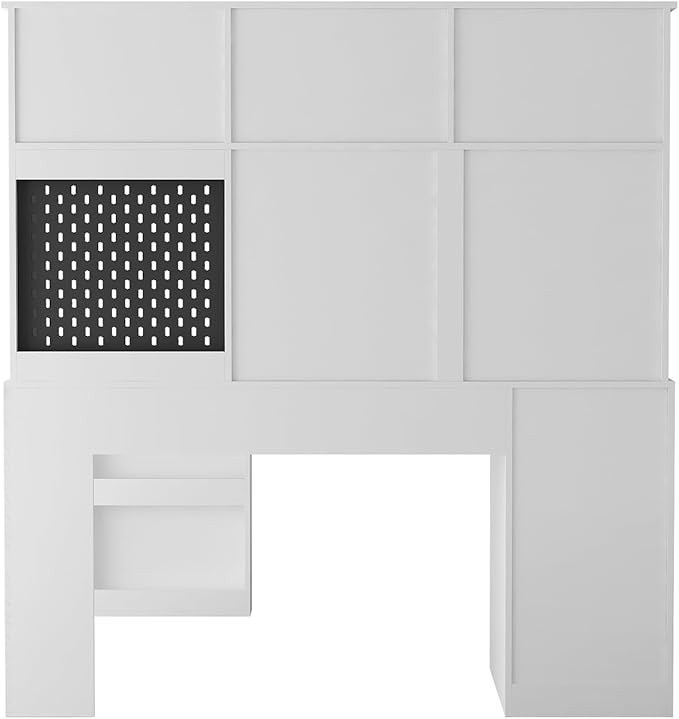 Modern L Shaped Desk with Drawers &amp Shelves Computer Desk with Bookshelf &amp Hutch Corner Home Office Desk with Storage Study Writing Table Workstation with Charging Station for Small Space wh