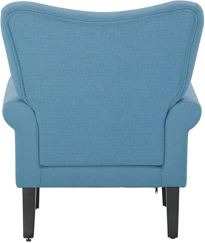 YOLENY Modern Accent ChairHigh Back ArmchairUpholstered Fabric Button Single Sofa with Wooden Legs for Living RoomBedroomClubLight Blue