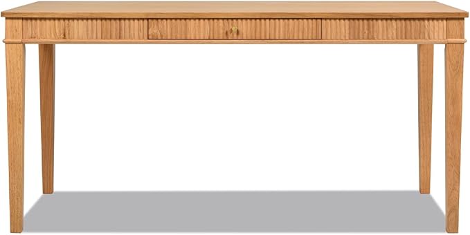 Modern Farmhouse 1-Drawer Fluted Home Office Writing Desk Natural Blonde Solid Rubberwood &amp Rubberwood Veneer
