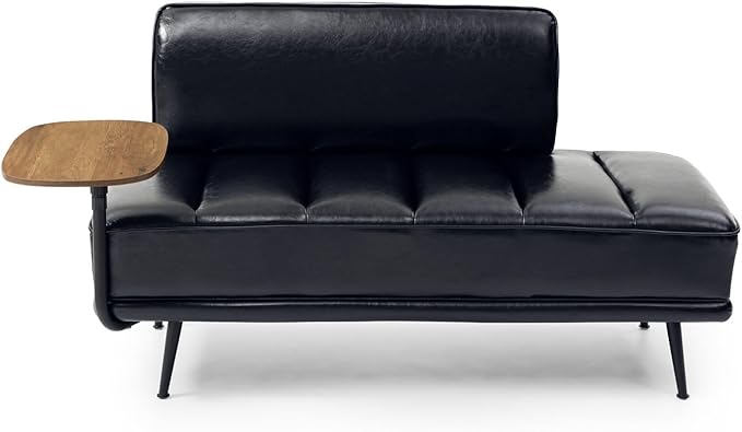 Upholstered Leather loveseat Sofa 55 Modern Bedroom Bench Window Bench with 360-degree Swivel Tray Small Couch for Living Room Bedroom Hallway Dark Black