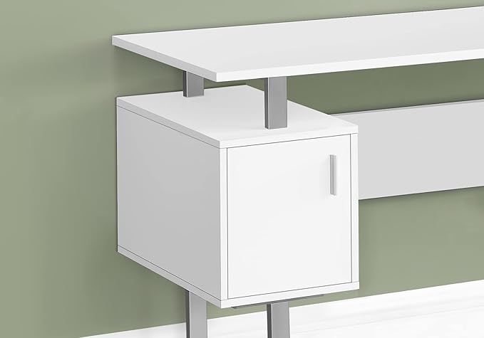Computer Desk Home Office Laptop Storage 48 l Work White Laminate Grey Metal Contemporary Modern