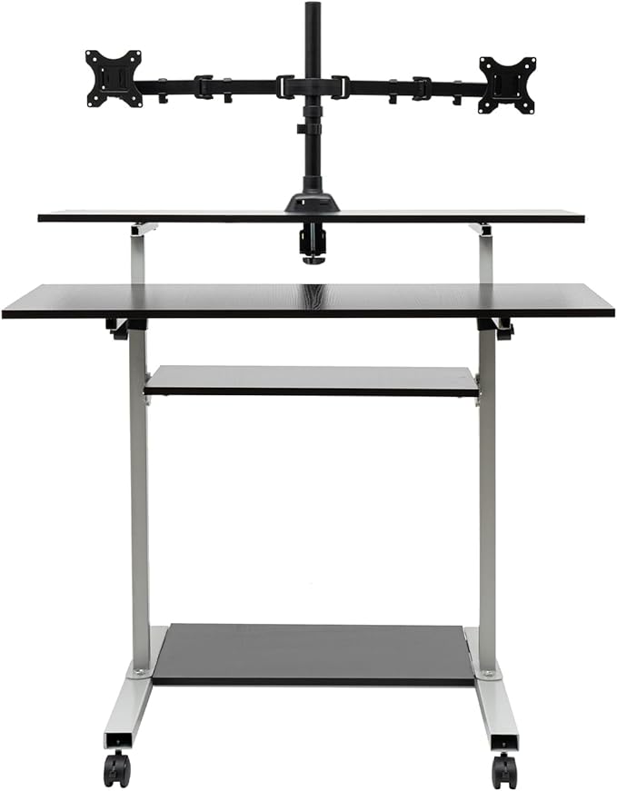 Mobile Standing Desk 4 Tiers Floor Mount Stand up Desk Adjustable Height 54.5-72.25inch Rolling Laptop Cart with 4 Universal Wheels Portable Writing Desk for Office Living Room Study Room