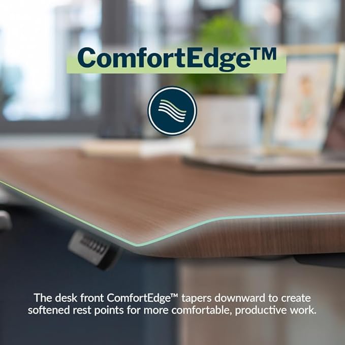 Vari ComfortEdge 60x30 Inch Adjustable Electric Standing Desk – Sit Stand VariDesk with Memory Presets Sloped Edge 200 LB Capacity + Tool-Free Assembly (Walnut)