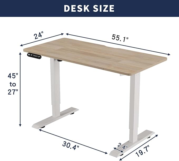 55 Electric Standing Desk Adjustable Height Seated Stand up Computer Desks for Work Office Home Ergonomic Lift-up Gaming Tables with USB Charging Port (Oak-55)