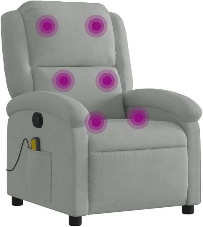 vidaXL Light Gray Velvet Massage Recliner Chair - Manual Reclining Armchair with Vibration Function for Elderly Home Lounge Seating