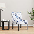 BOWERY HILL Floral Polyester and Solid Wood Slipper Chair Blue and White Upholstered Seat 25.2 x 18.9 x 28.3 in Comfortable Reversible Cushion Modern Accent Chair for Living Room or Bedroom Use