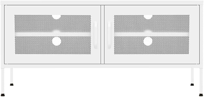 vidaXL Industrial Steel TV Cabinet - White | and Durable TV Stand with Adjustable Levelers and Ample Storage | 41.3x13.8x19.7