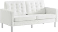 Modway Loft Tufted Button Faux Leather Upholstered Loveseat in Silver White