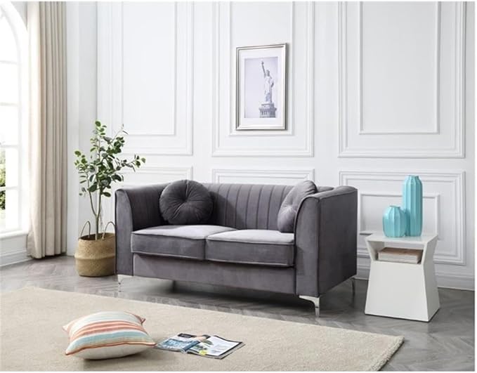 Glory Furniture Delray Velvet Loveseat in Gray