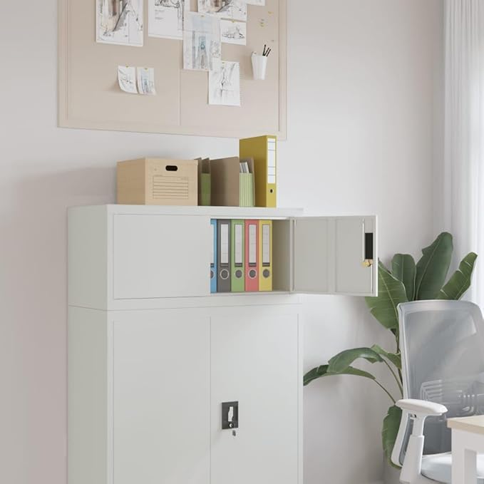 Light Gray File Cabinet 35.4 Steel Home Office Storage Organizer with Lockable Doors