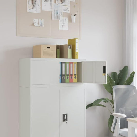 Light Gray File Cabinet 35.4 Steel Home Office Storage Organizer with Lockable Doors