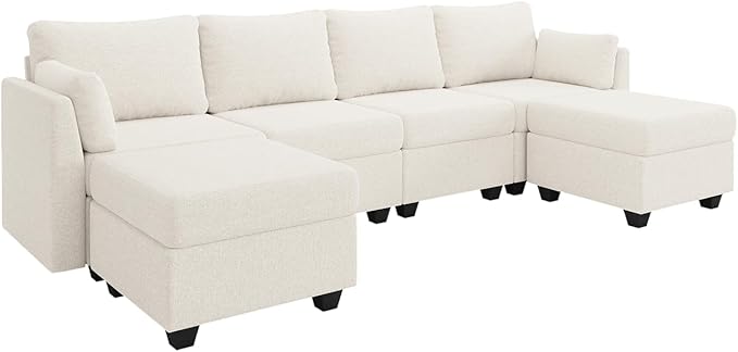 114.17 Modular Sectional Sofa 6 Seat Sectional Couches with Storage Memory Foam Convertible Modular Couch for Living Room U Shaped Comfy Modular Sofa with Chaise Beige