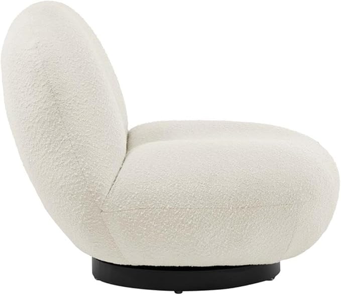 Pemberly Row Modern Boucle Fabric Swivel Accent Chair Ivory and Black Finish 30 H x 31 W x 36 D Foam Padding and Webbed Support Matte Black Iron Base Living Room or Office Seating