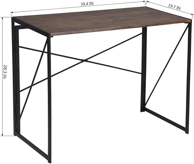 Garden Elements Modern Small Folding Computer Desk Portable Space-Saving Home Office Desk with Sturdy Metal Frame Brown 39