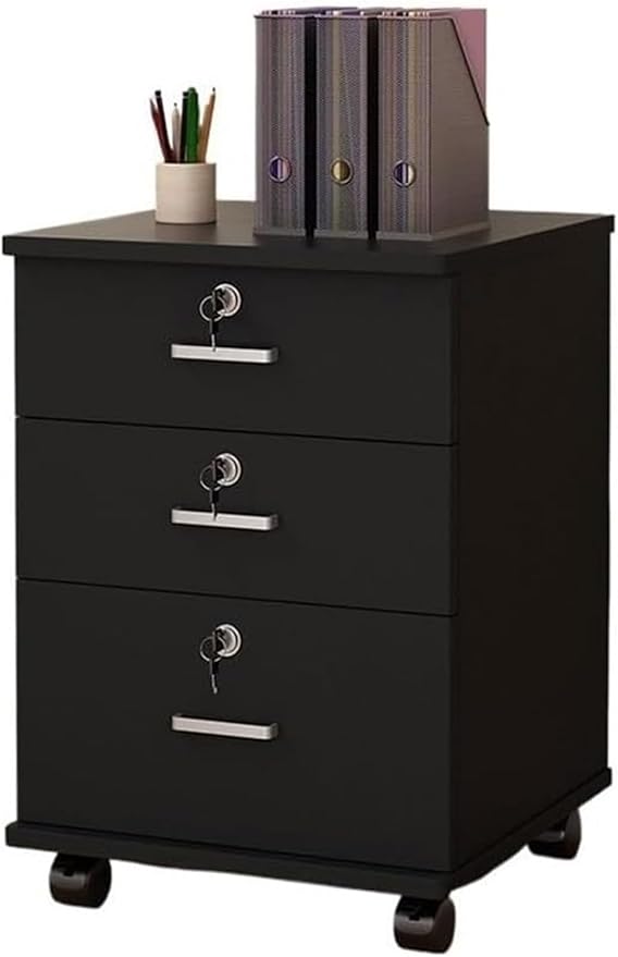 Mobile Locking Filing Cabinet for Home Office Low Cabinets with Drawers for Nized File Storage(Black)