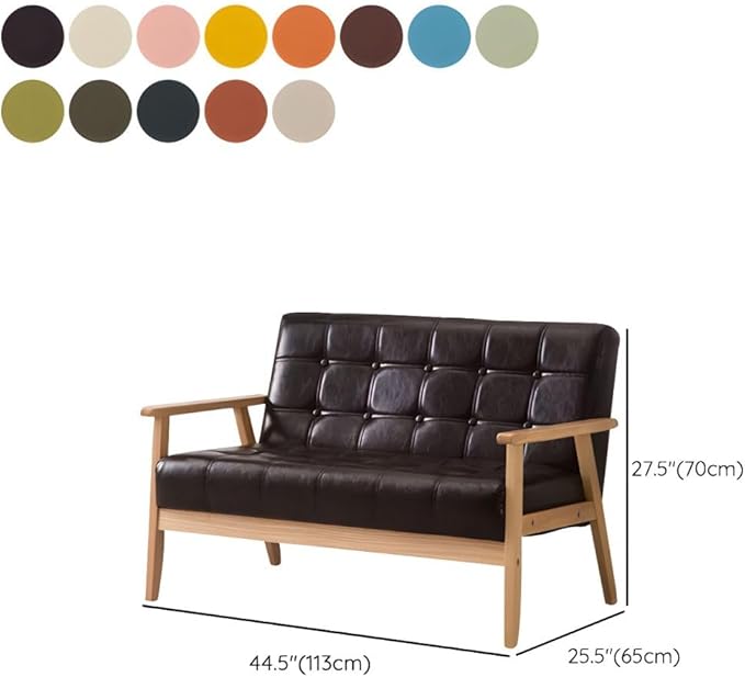 Modern Mid-Century Modern Faux Leather Loveseat Sofa with Tufted Back in Solid Color for Living Room Apartment and Small Space Tangerine Oiled Leather 44.5 L x 25.5 W x 27.5 H Natural Wood Leg
