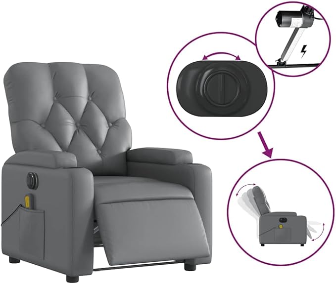 Electric Massage Recliner Chair Gray Faux Leather Ergonomic Design Living Room Home Theater Seating 24V 2A Power 242.5 lb Capacity Living Room Chairs