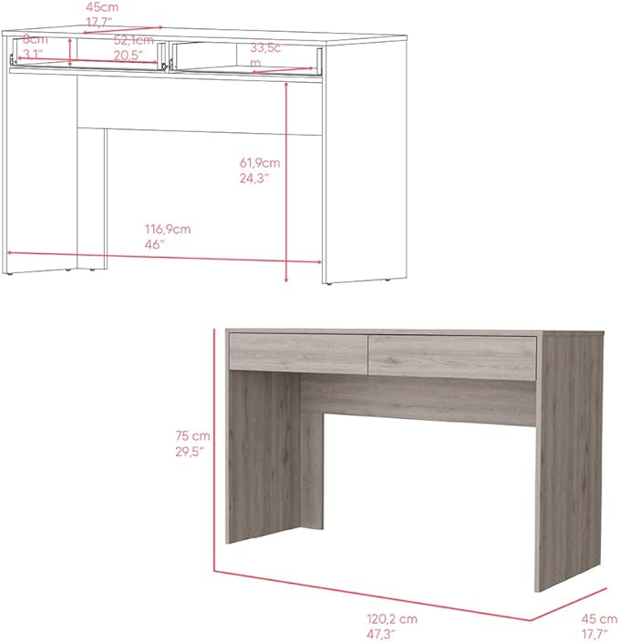 Home Office Desk Computer Desk Aberdeen Two Drawers Light Gray Finish