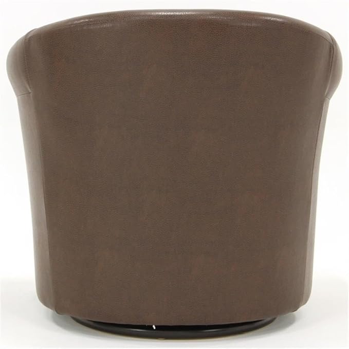 Pemberly Row Traditional Faux Leather Swivel Club Chair 30.5 in Wide Brown Finish Padded Removable Seat Rounded Arms 360 Degree Swivel Base Comfortable Accent Chair for Living Room or Reading