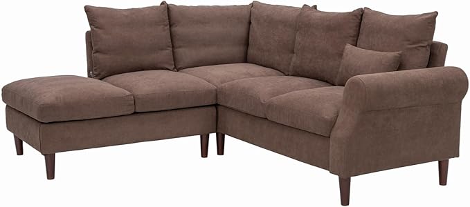 Panana 5 Seater Corner Sofa with Built in USB Charging Port Chaise Left Corner Rolled Arms Sectional Couch (Brown 5 Seater Left Corner with Chaise)