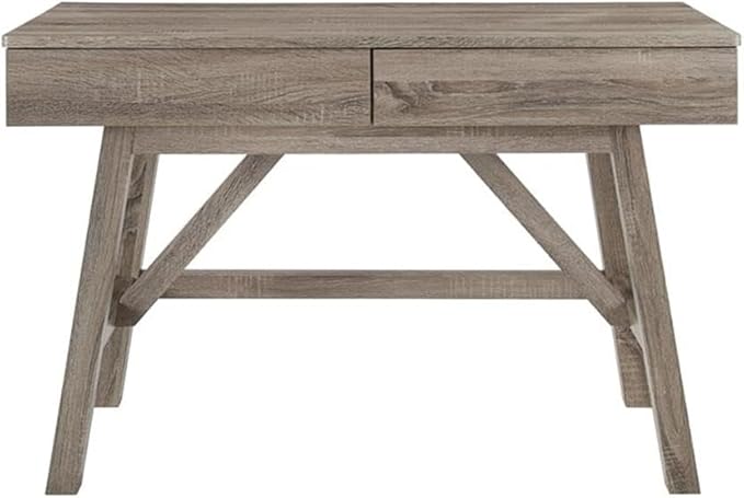 Allora Transitional Wood Home Office Desk Gray Wash Finish 47.13 W x 21.25 D x 31.13 H 2 Drawer Design Compact Modern Rustic Style for Small Spaces Sturdy MDF and Particle Board Construction