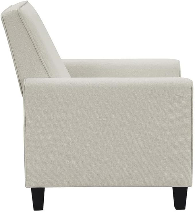 BOWERY HILL Transitional Fabric Push Back Chair Beige Linen 27 W x 34 D x 36.5 H Rounded Track Arms Tapered Dark Finish Legs Recliner Accent Chair for Living Room or Sitting Area