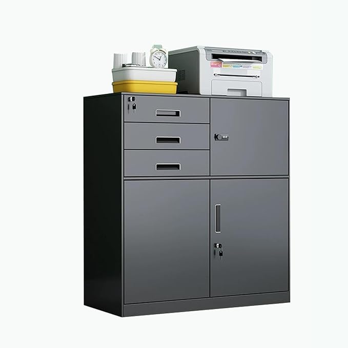 Filing Cabinet with Locking Tin Data File Cabinet Office Multi-Drawer Double Drawer Storage Cabinet Floor Short Cabinet (Color : Black)