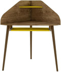 Eden Home Mid-Century Modern Wood Corner Desk Rustic Brown and Yellow Finish 47.24 in H x 43.98 in W x 31.1 in D Overhead Shelf Sliding Drawer Home Office Desk with Cable Management