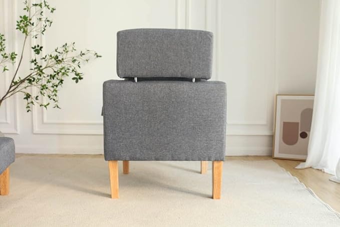 TAKUKA Modern Accent Chair with Ottoman SetComfy Fabric Armchair with Footrest Upholstered Chair with Side Pocket Soft Reading Lounge Chair for Living RoomBedroomOffice(Dark Grey)
