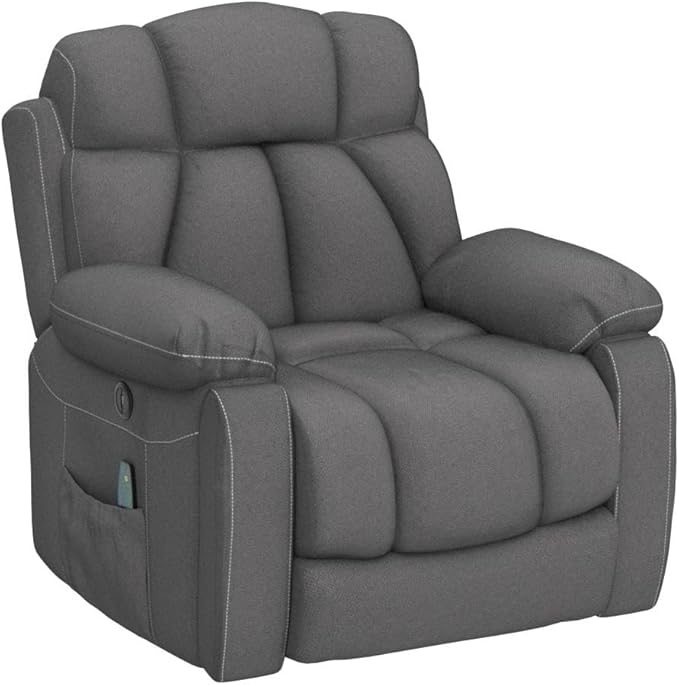 CANMOV Large Power Lift Recliner Chairs with Massage and Heat for Elderly Big People Heavy Duty Motion Reclining Mechanism-Anti Skid Fabric Recliner Chair with 2 Concealed Cup HoldersDark Gray
