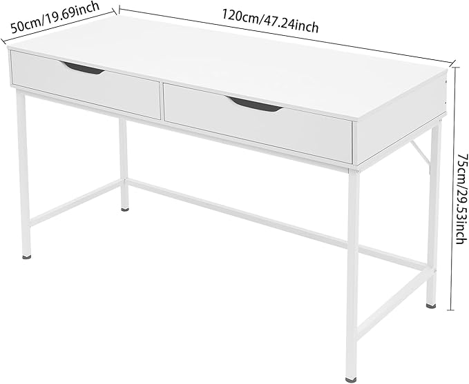 Small Computer Desk W/2 Wooden DrawersVanity Desks for Home Office with Storage Writing Work Kids Study Desk Table Space-Saving Design 47 * 19.7 * 29.5in