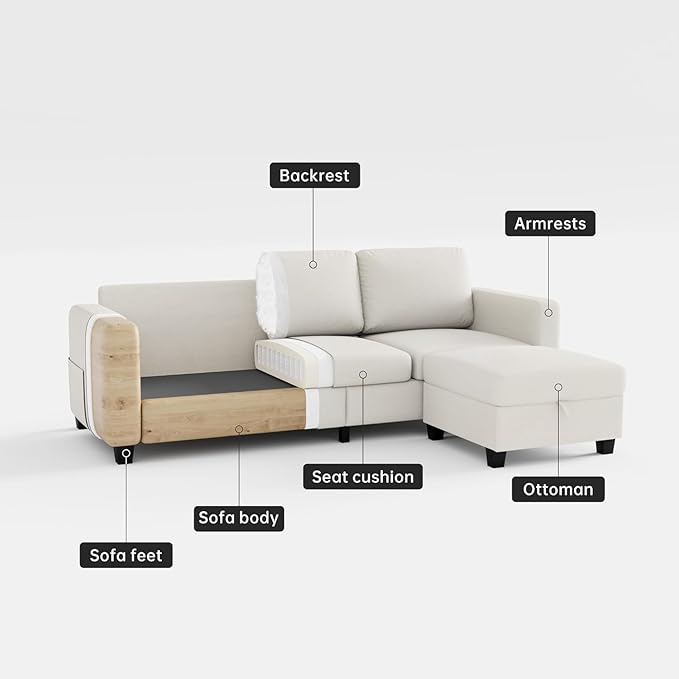 Sectional Sofa Couches for Living Room-78''Convertible Modular Three-Seater L-Shaped Pet-Friendly CouchWashable Sofa Cover-Bench StorageSuitable for Small Living RoomApartmentOffice-Beige