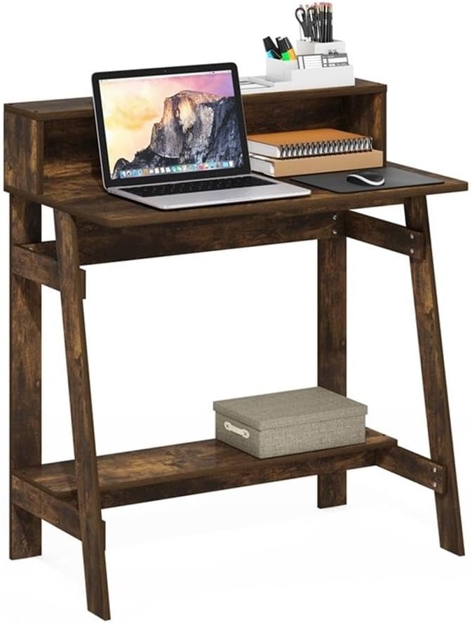 Pemberly Row A-Frame Computer Desk 31.6 x 17.9 x 35.5 in Amber Pine Particle Board Built-in Desk Hutch Contemporary Industrial Style Compact Study Desk for Home Office or Bedroom