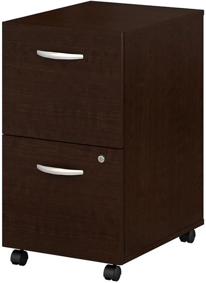 Scranton &amp Co Mobile 2-Drawer Pedestal File Cabinet Laminate Over Engineered Wood Mocha Cherry Finish Full-Extension Ball Bearing Slides Locking Drawers Compact Office Storage on Casters