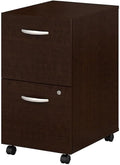 Scranton &amp Co Mobile 2-Drawer Pedestal File Cabinet Laminate Over Engineered Wood Mocha Cherry Finish Full-Extension Ball Bearing Slides Locking Drawers Compact Office Storage on Casters