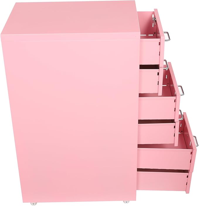 6-Drawer Metal File Cabinet Mobile File Cabinet with Lock Rolling Vertical File Cabinet Under Desk for Home Office 11 * 16 * 27in (Pink)