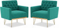 Olela Accent Chair with Arm for Living Room Velvet Modern Armchair Single Sofa Cozy Tufted Upholstered Reading Side Chairs with Gold Metal Leg for Bedroom Decorate