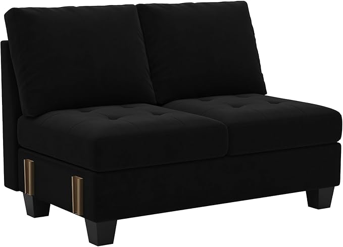 Belffin Velvet Long 2-Seat Module for Modular Sofa Sectional Couch Accent Armless 2 Seater Sofa Couch Chair Modern Fabric Black
