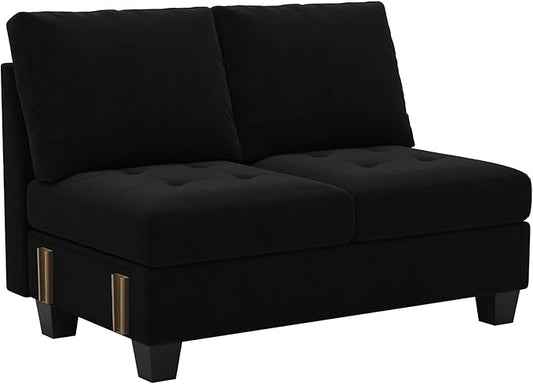 Belffin Velvet Long 2-Seat Module for Modular Sofa Sectional Couch Accent Armless 2 Seater Sofa Couch Chair Modern Fabric Black