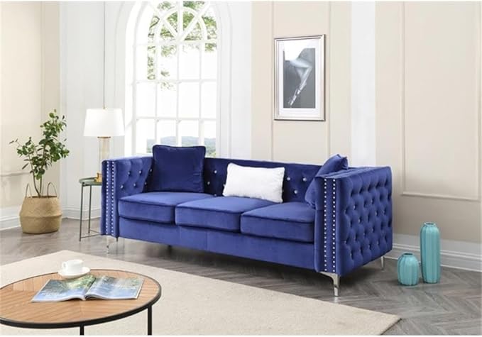 Glory Furniture Paige Velvet Sofa in Blue