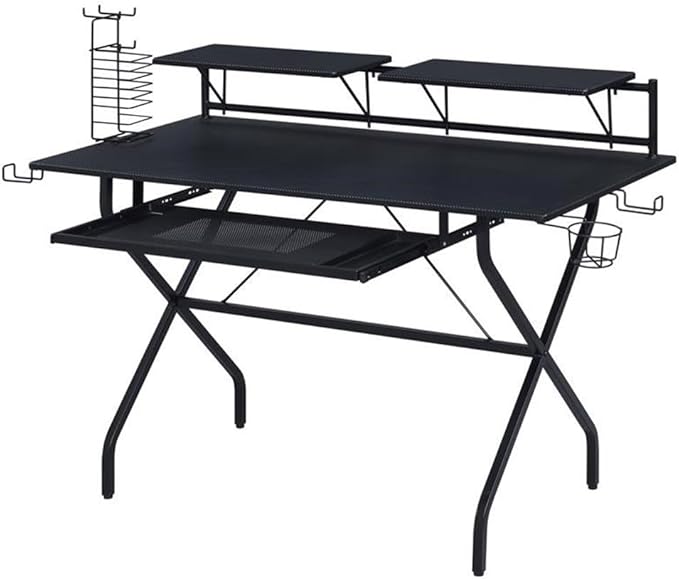 Acme Hartman Wooden Top 2-Shelf Computer Desk with Keyboard Tray in Black