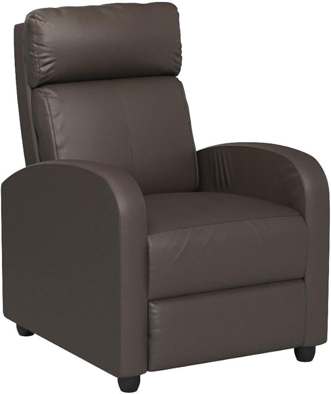 BestMassage | Recliner Chair | with 2 Point Massage Function | Pu Brown | with Lumbar Support Adjustable Push Back Footrest &amp Padded Seat | Easy Assembly | for Living Room Home Theatre
