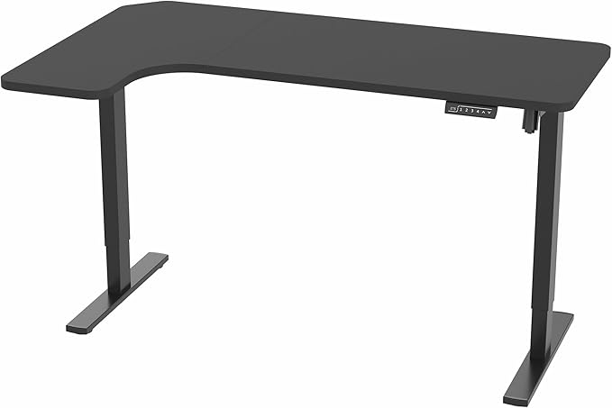 VIVO Electric Corner 58 x 35 in L-Shaped Standing Desk Memory Height Adjustment Holds 220 lbs Reversible Black Top Black Frame DESK-KIT-1BRB