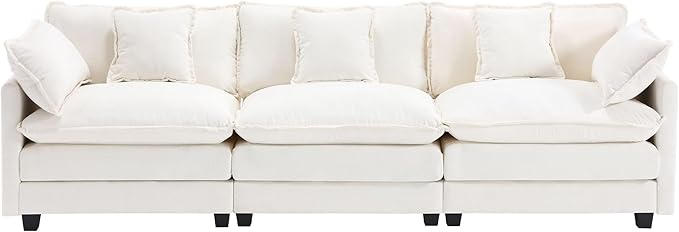 111.4” Cloud Couch Modular Sectional Sofa Comfy Modern 3-Seater Couches with Pillows &amp Upholstered Deep Seat Cushion for Living Room Apartment Bedroom （Beige）
