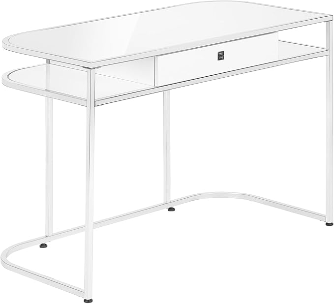 48 White Laminate Computer Desk with Chrome Metal Frame - Contemporary Home Office Design