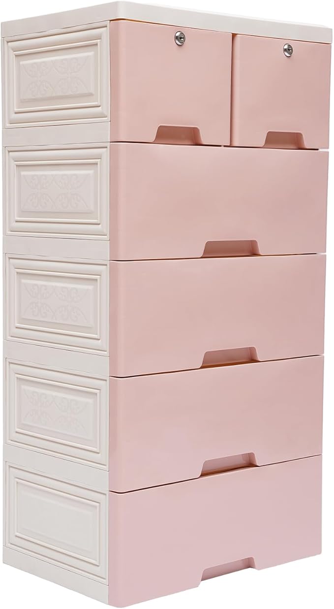 6 Drawers Mobile File Cabinet Under Desk Storage Organization with Four Wheels40.2x19.7x13.7in Small Desk Mobile Pedestal Filing Cabinet5-LayerTop-Layer Locks